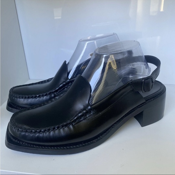 Hereu Women's Black Leather Slingback Block Heel Loafers size 40 EU - Picture 1 of 15
